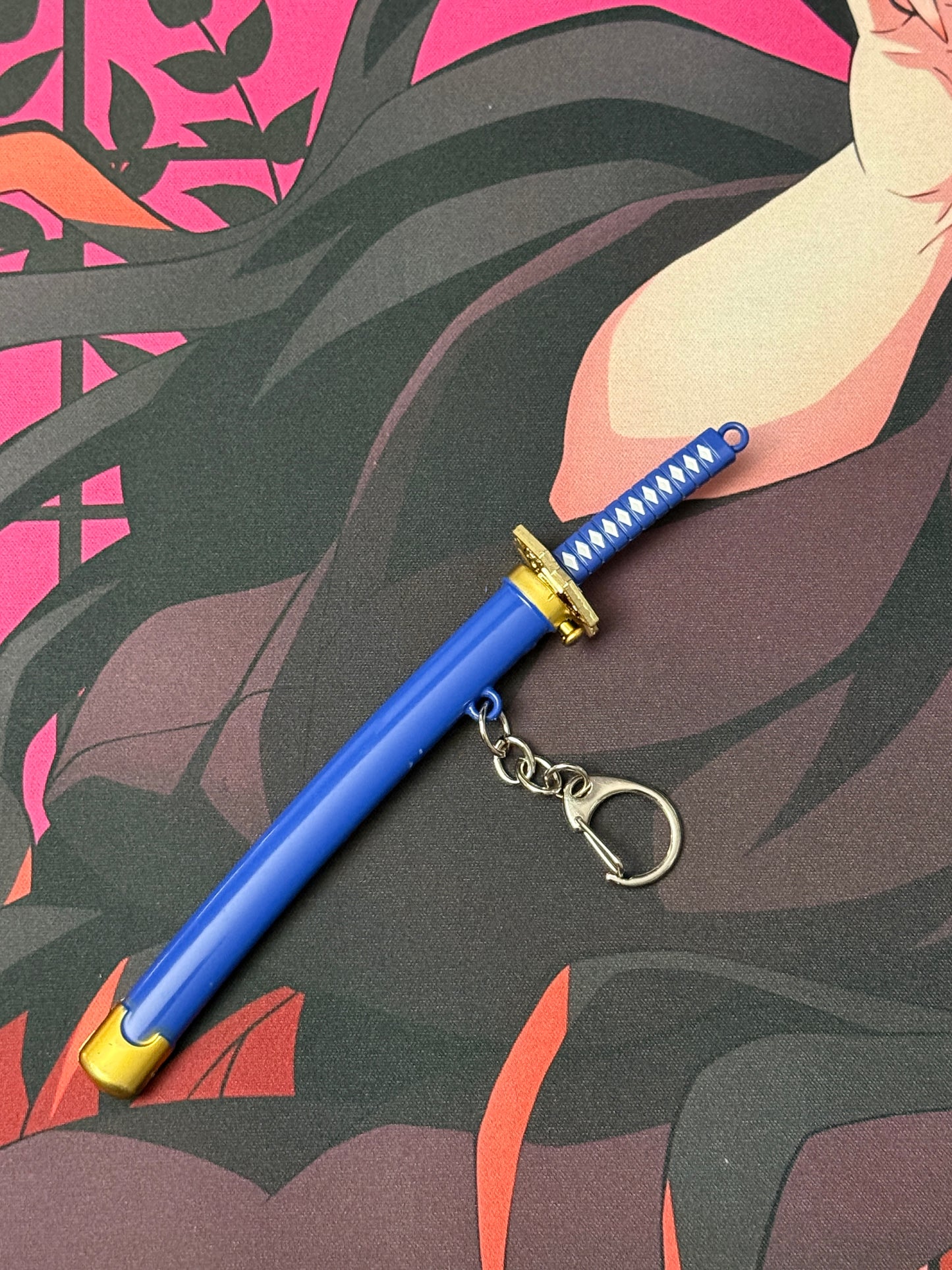 One Piece Roronoa Zoro Inspired Katana Metal Keychain / Mini Collectible - 15cm Blue & Gold Anime Sword