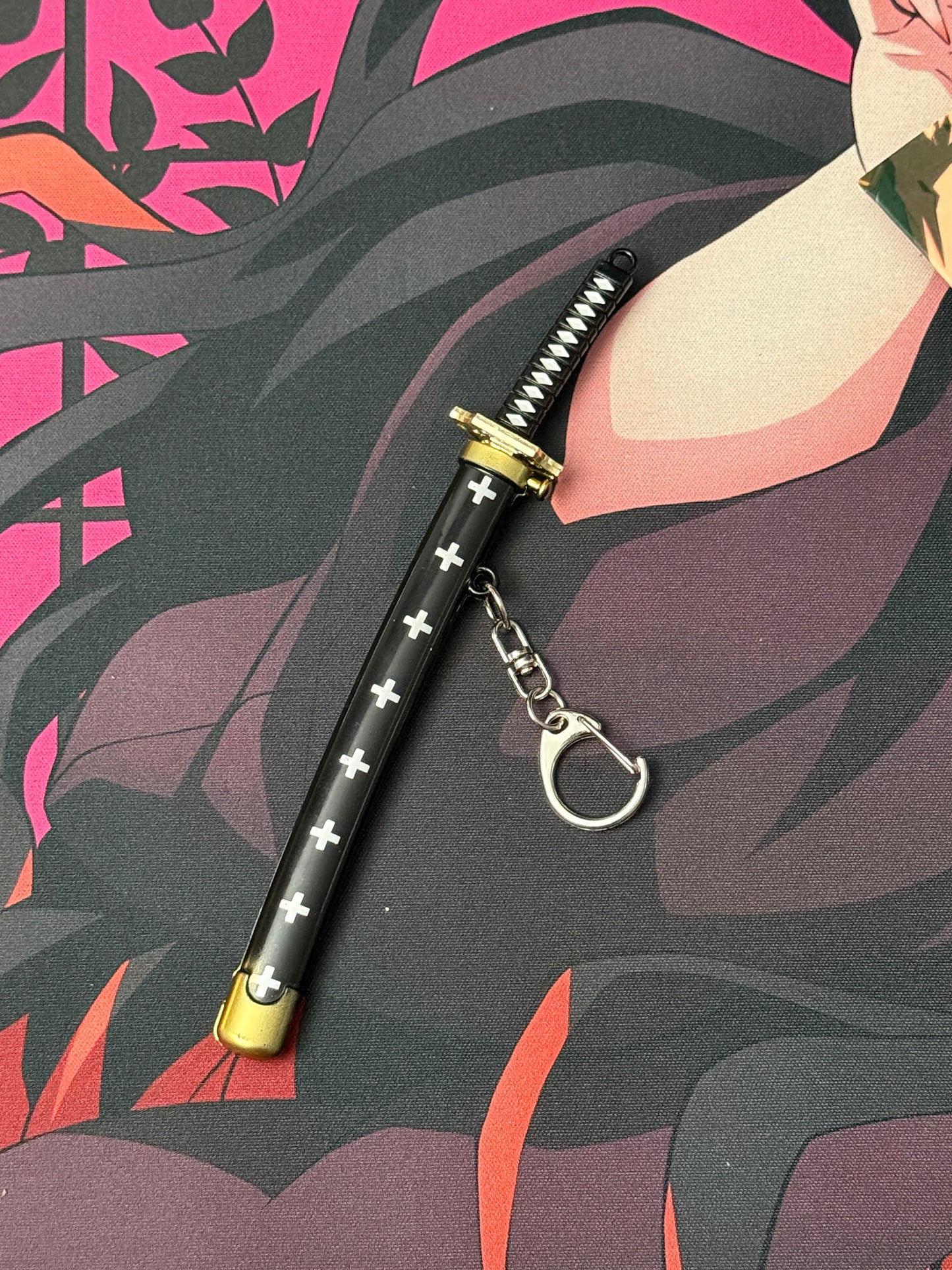 One Piece Trafalgar Law "Kikoku" Inspired Katana Metal Keychain / Mini Collectible - 15cm Black & White Anime Sword
