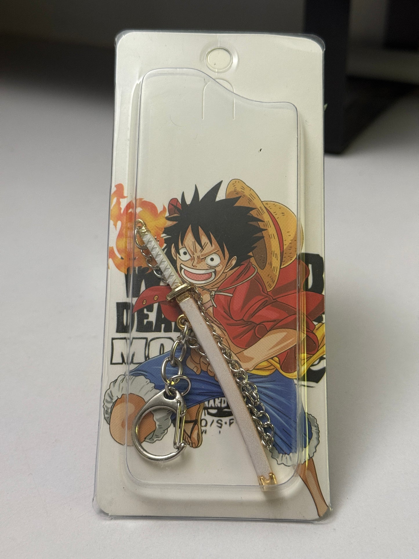 One Piece Monkey D. Luffy Inspired Katana Metal Keychain - White & Gold Anime Sword Keyring