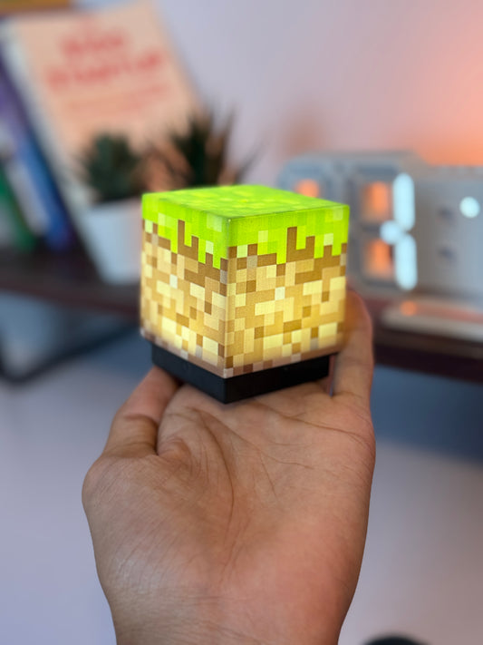 Minecraft Grass Block LED Lamp | Type-C Rechargeable Night Light | Magnetic Wall Stick Gaming Light