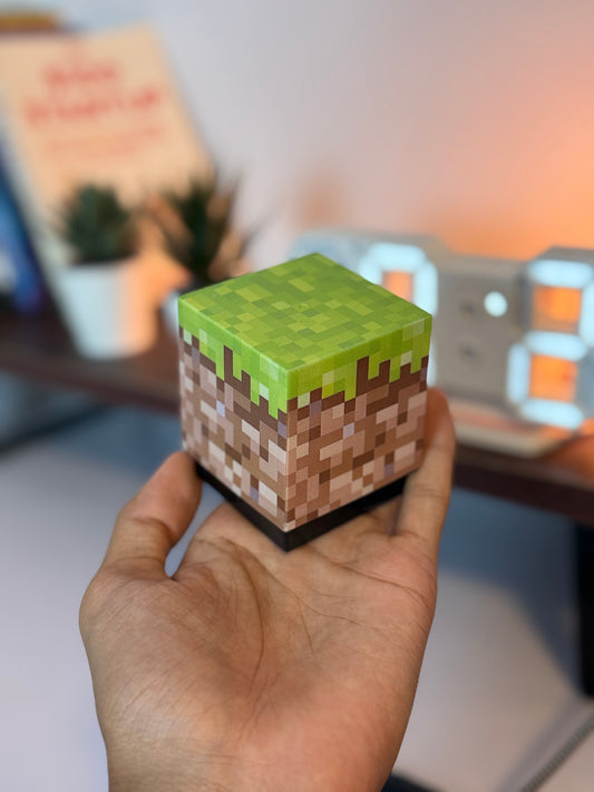 Minecraft Grass Block LED Lamp | Type-C Rechargeable Night Light | Magnetic Wall Stick Gaming Light