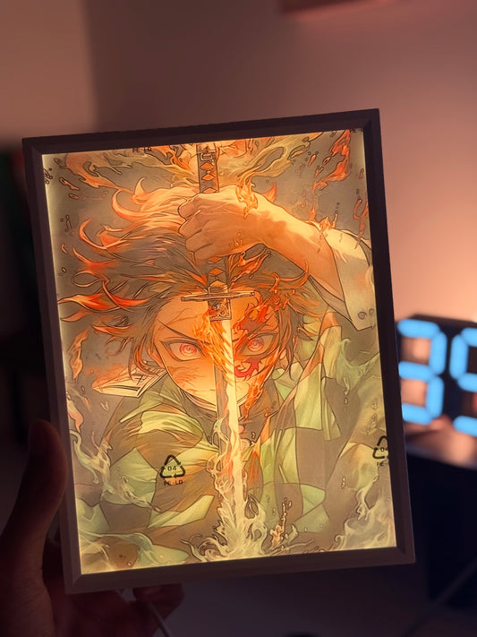 Demon Slayer LED Poster Lamp | USB Powered Anime Light | 3-Mode Color Switch with Stand