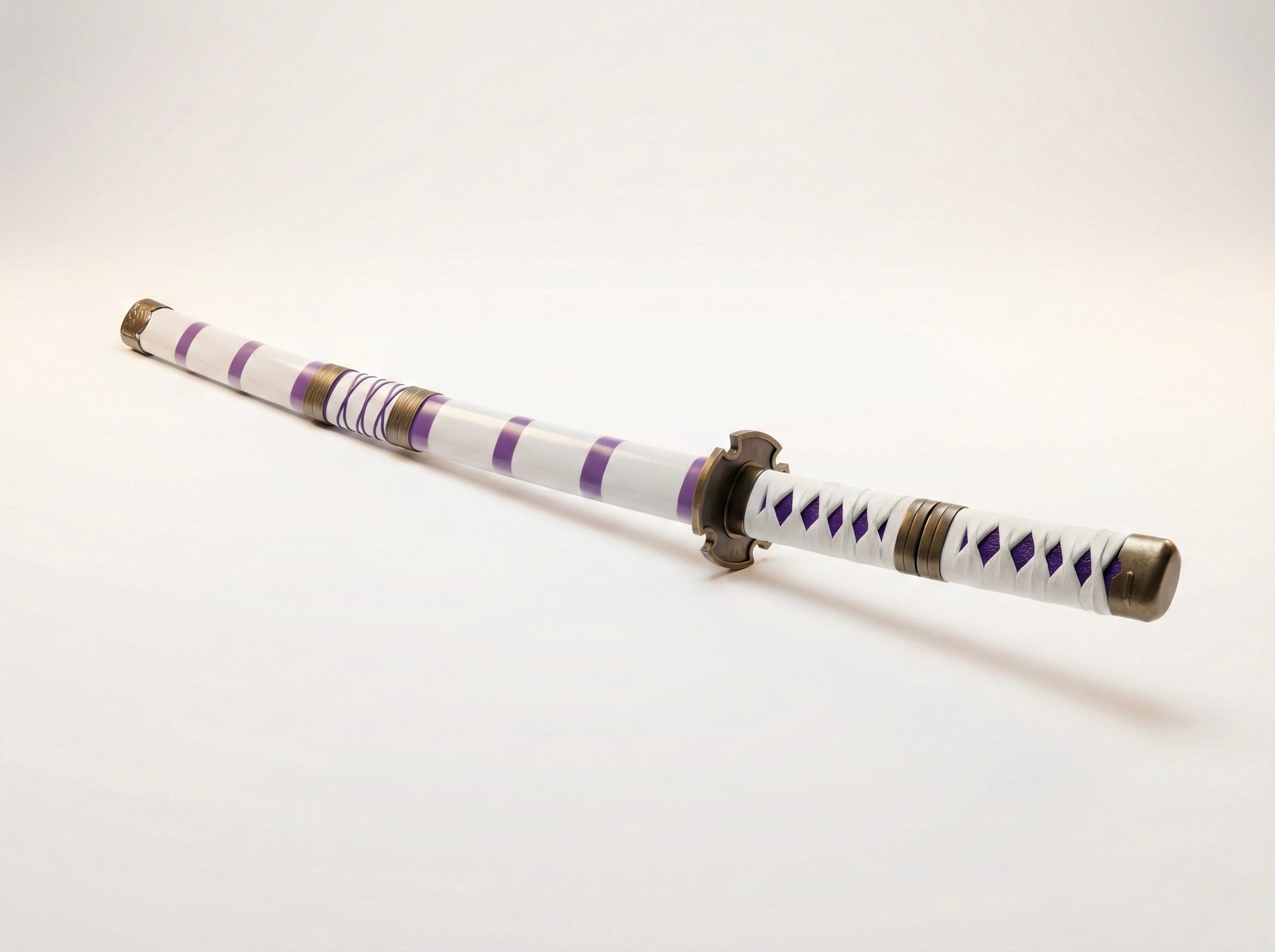 104 cm Wooden Katana – White & Purple Anime Style Samurai Sword (Display & Cosplay)