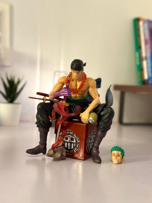 One Piece Roronoa Zoro Figure - 15cm Wano Country Arc Statue with Interchangeable Head