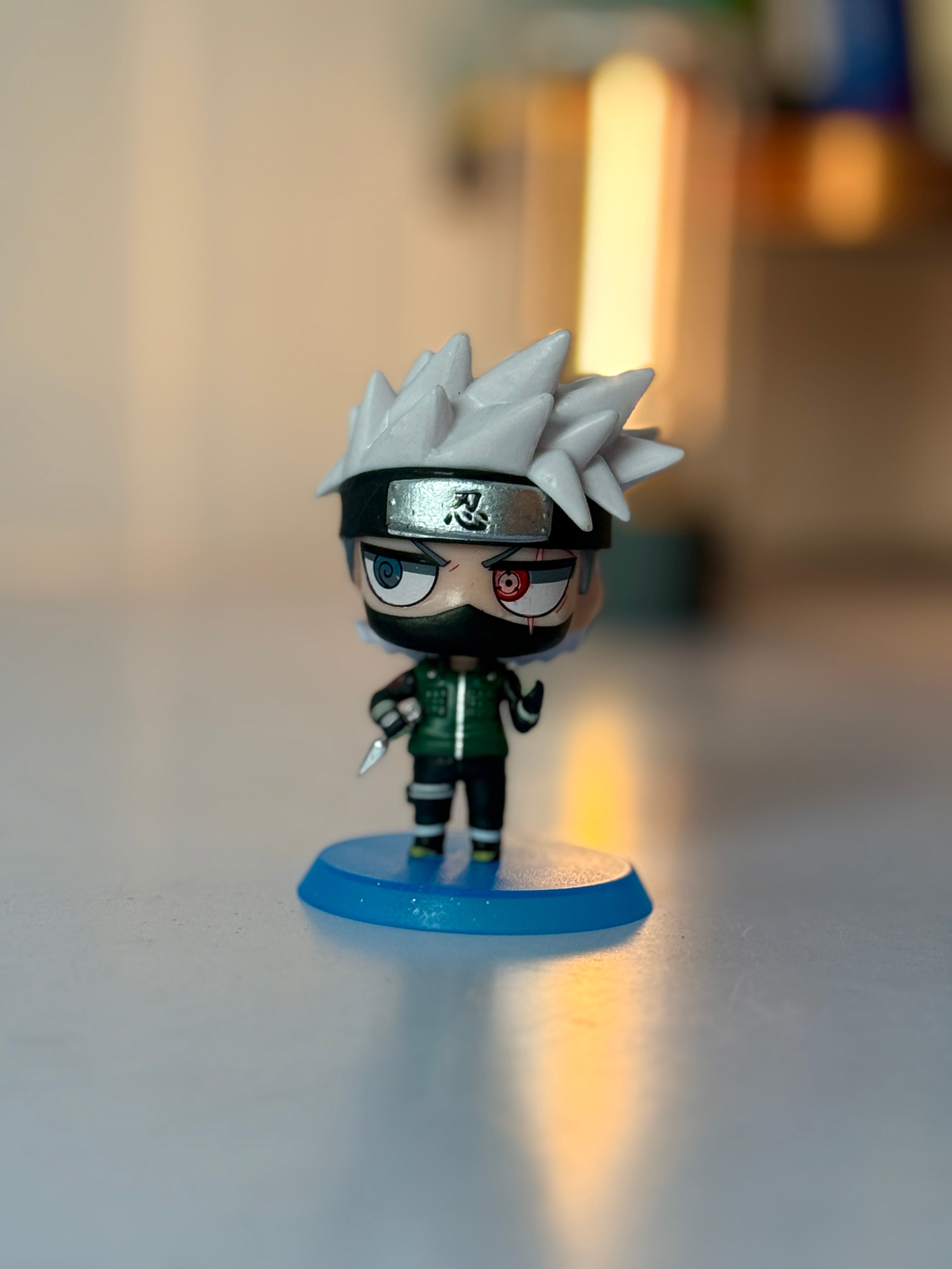 Kakashi Hatake Chibi Figure - 10cm Naruto Shippuden Collectible with Glitter Blue Base
