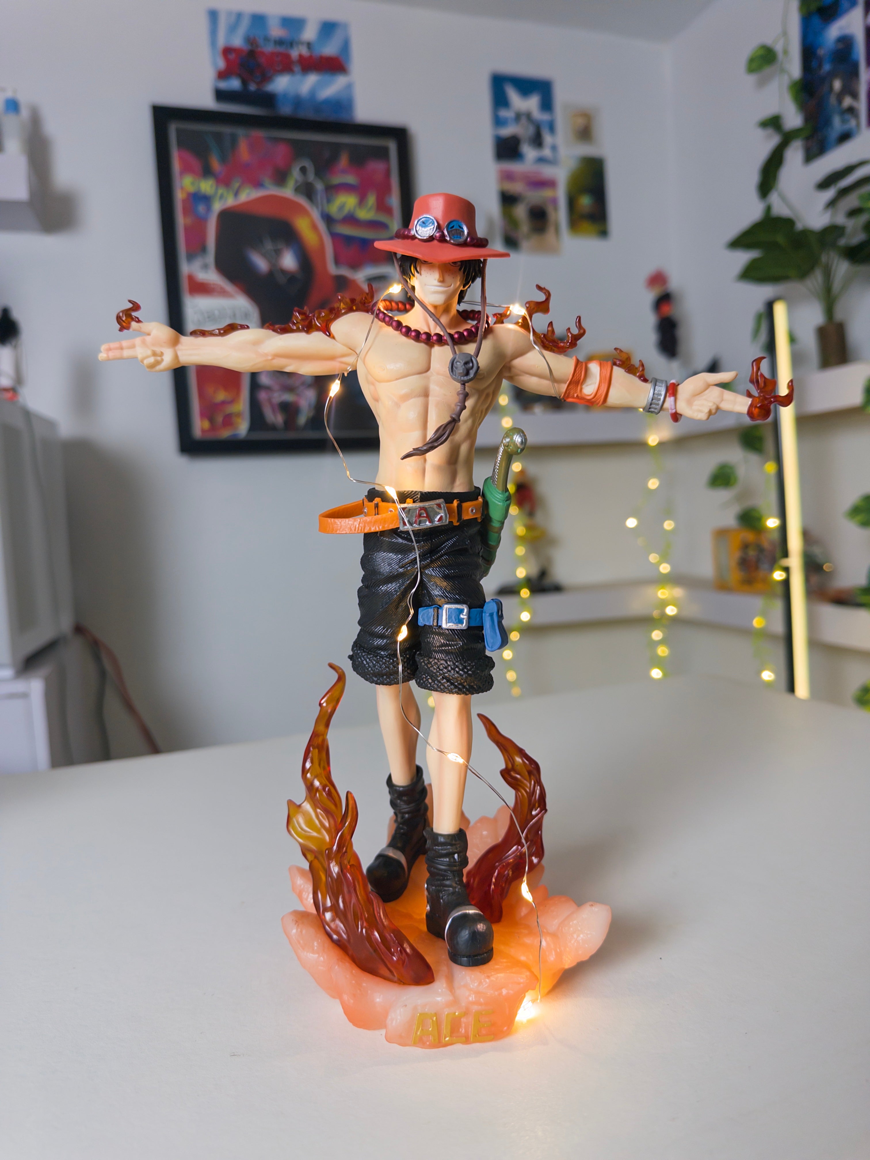 One Piece Portgas D. Ace Flame Pose Action Figure with LED Light | Anime Collectible Statue (28 cm)