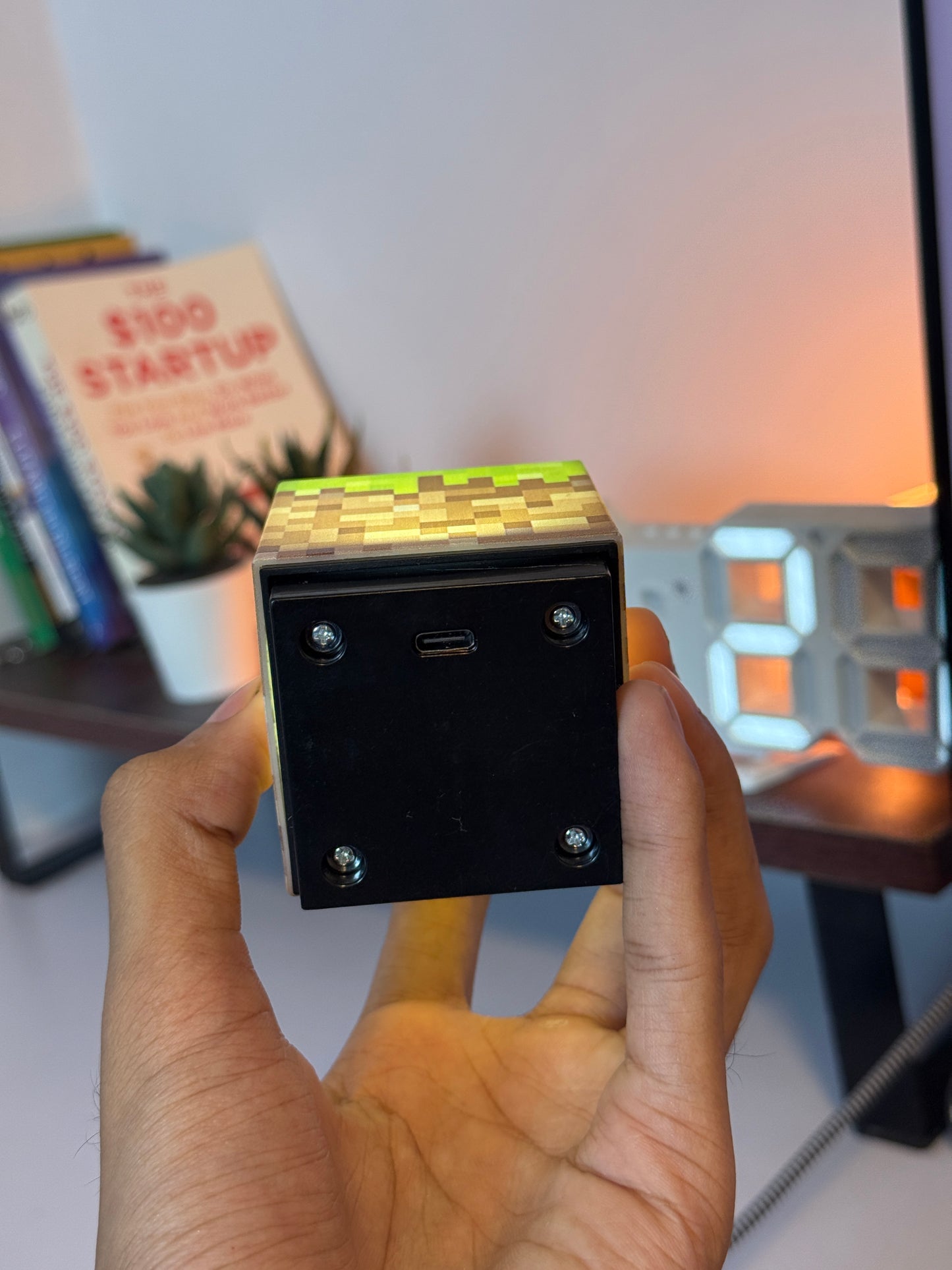 Minecraft Grass Block LED Lamp | Type-C Rechargeable Night Light | Magnetic Wall Stick Gaming Light