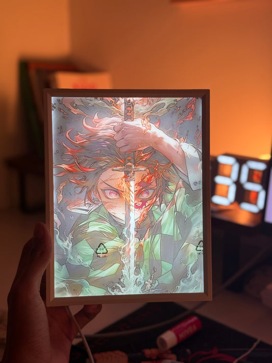 Demon Slayer LED Poster Lamp | USB Powered Anime Light | 3-Mode Color Switch with Stand
