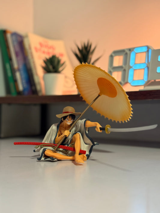 One Piece Luffy Samurai Figure 14cm – Monkey D. Luffy with Umbrella & Sword PVC Statue