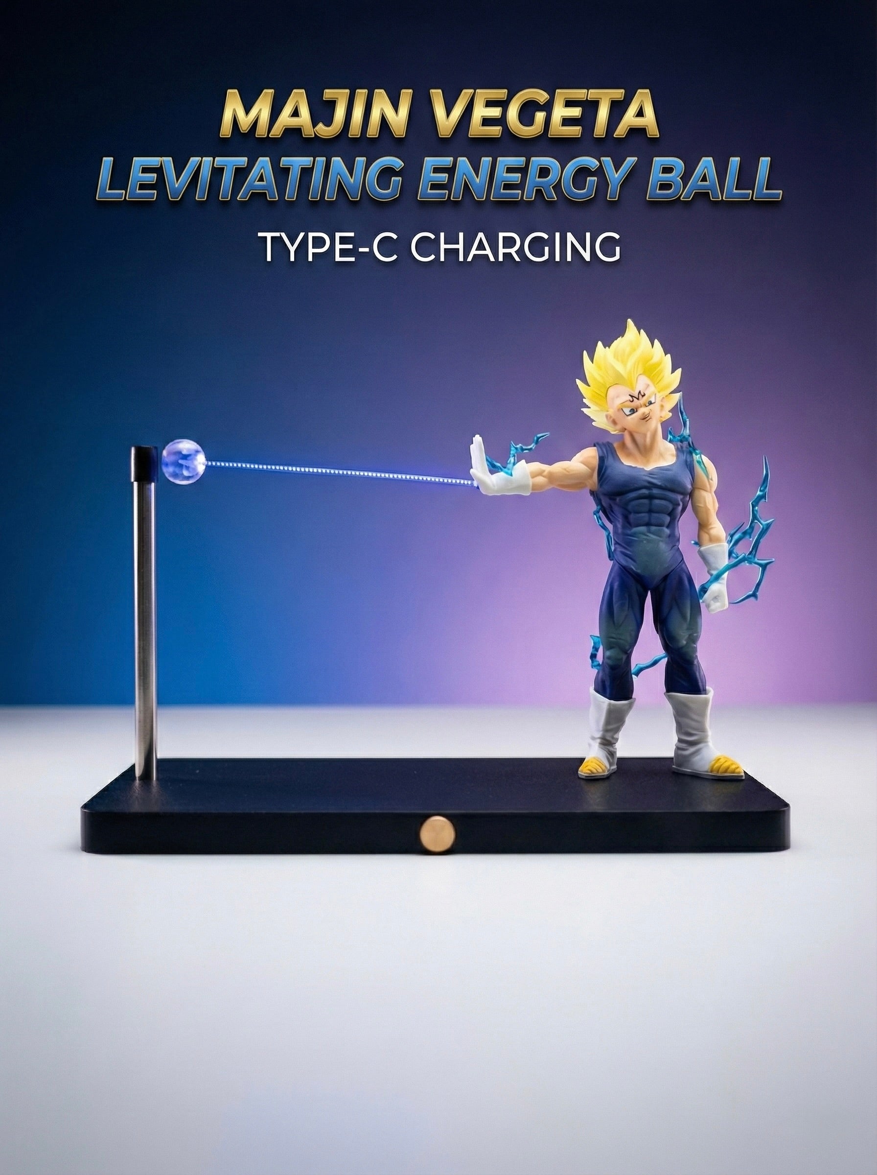 Majin Vegeta Levitating Energy Ball Figure – 17 cm | Type-C Charging LED Display