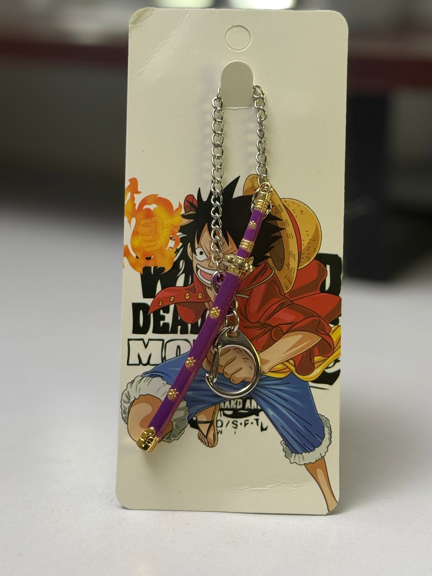 One Piece Monkey D. Luffy Inspired Katana Metal Keychain - Purple Anime Sword Keyring